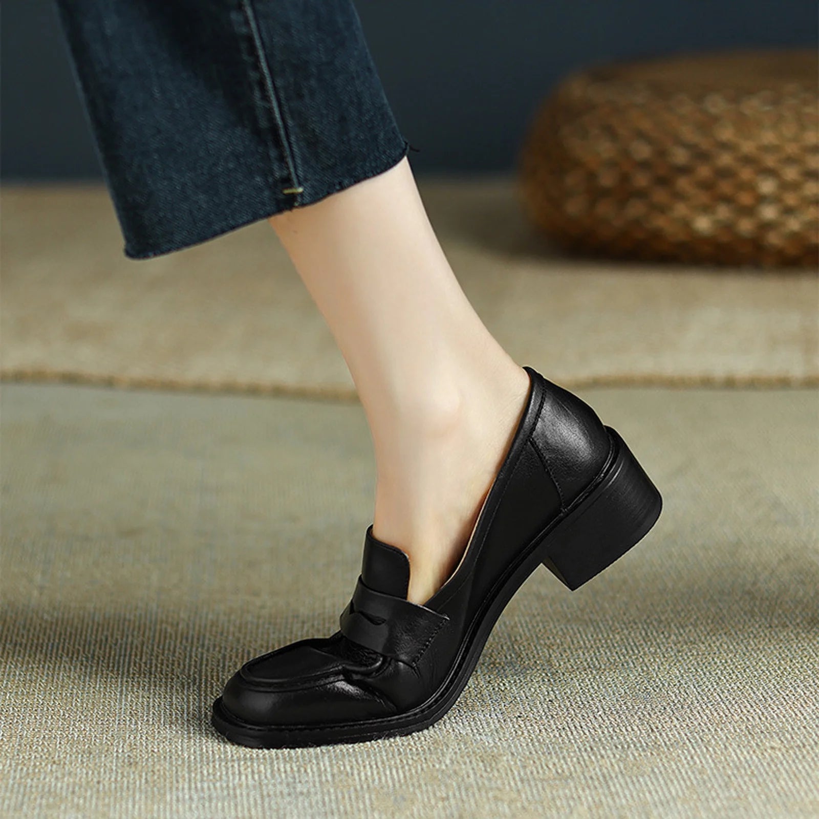 Mary Jane™ | Läderloafers med rund tå och låg klack