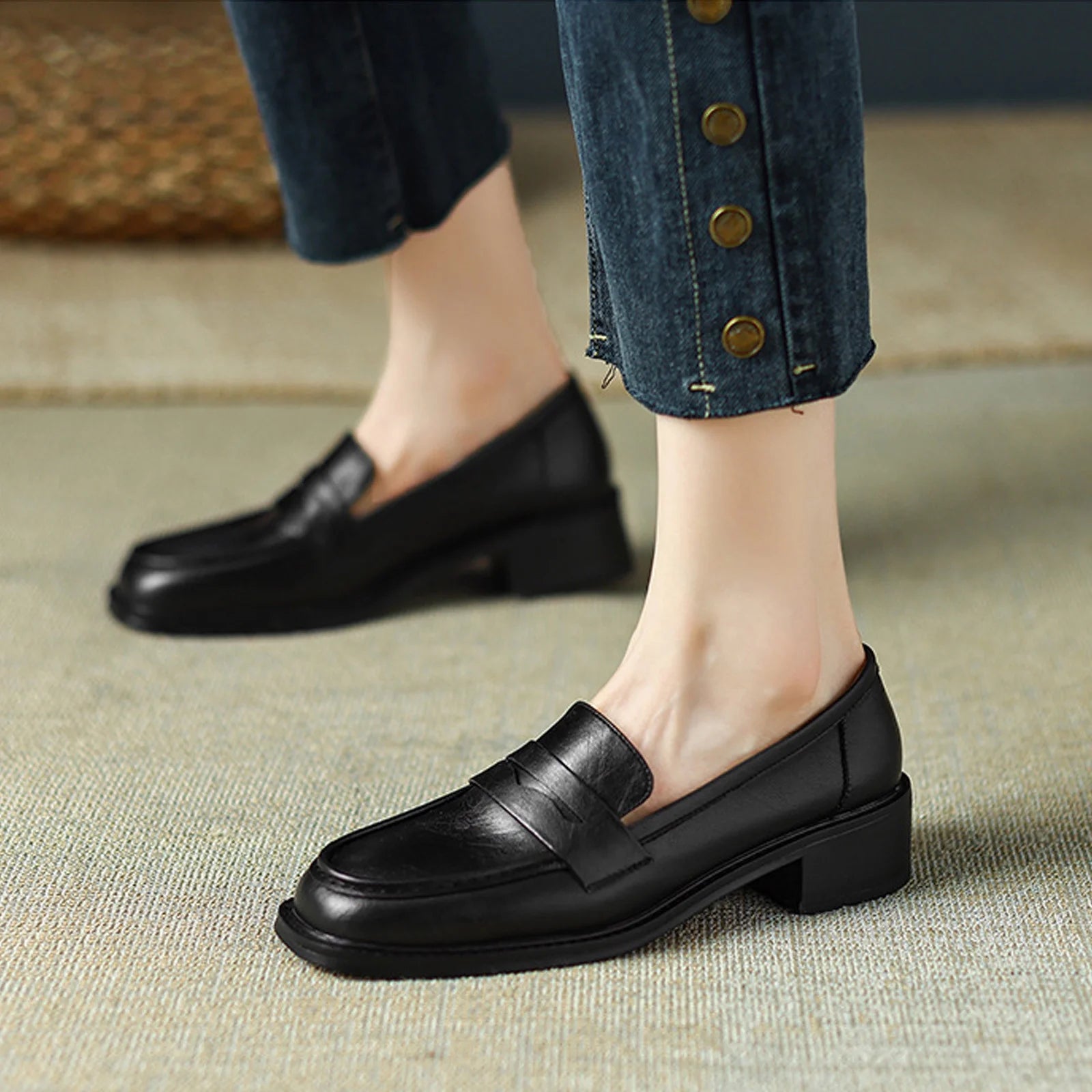 Mary Jane™ | Läderloafers med rund tå och låg klack