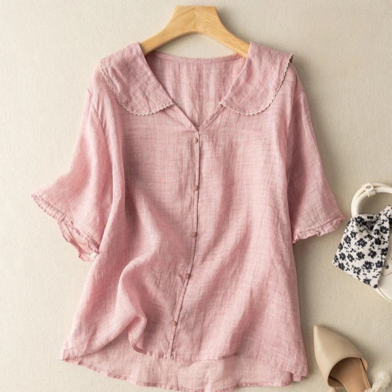 AlvaStockholm™ | Blus med Scallop Trim och Knappar