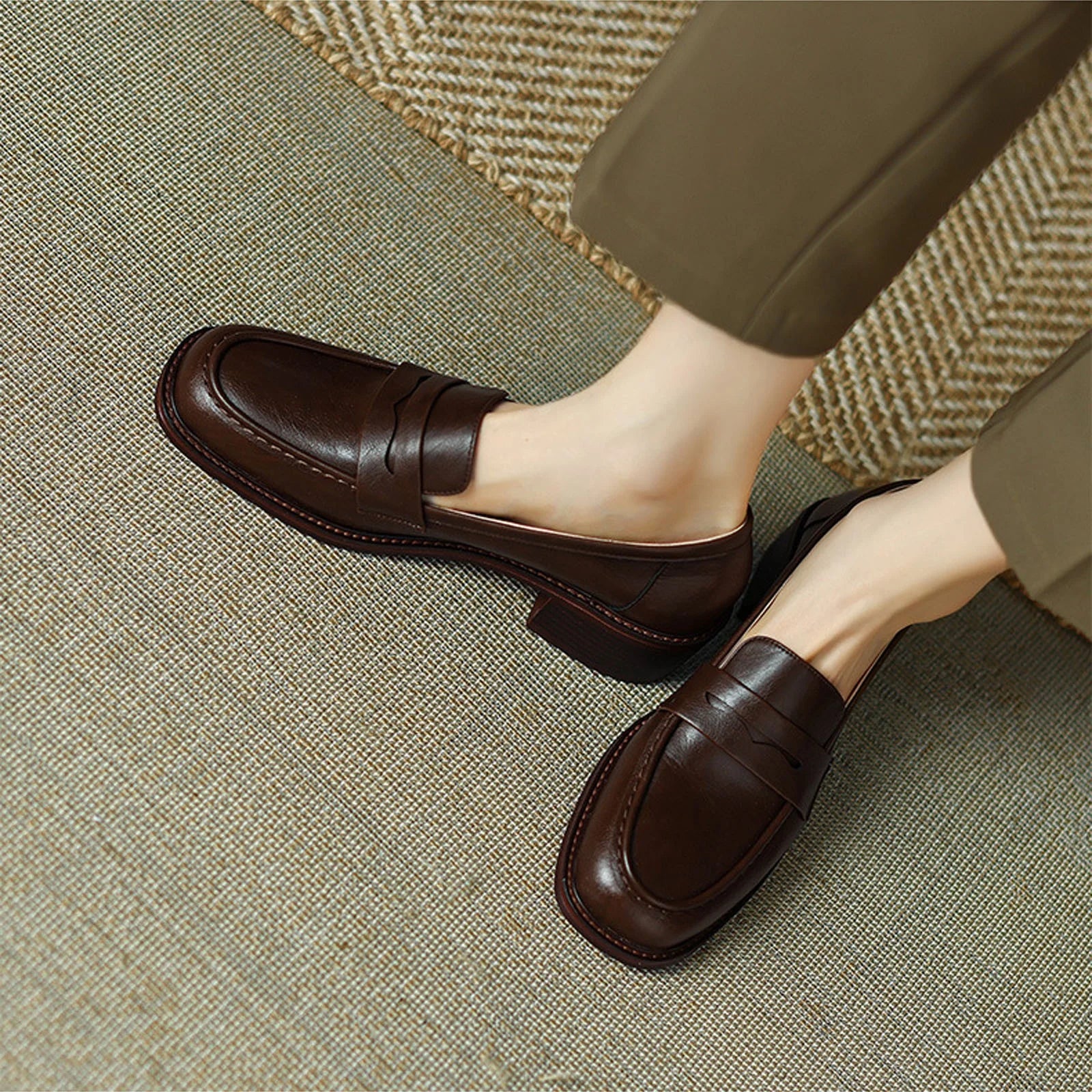 Mary Jane™ | Läderloafers med rund tå och låg klack