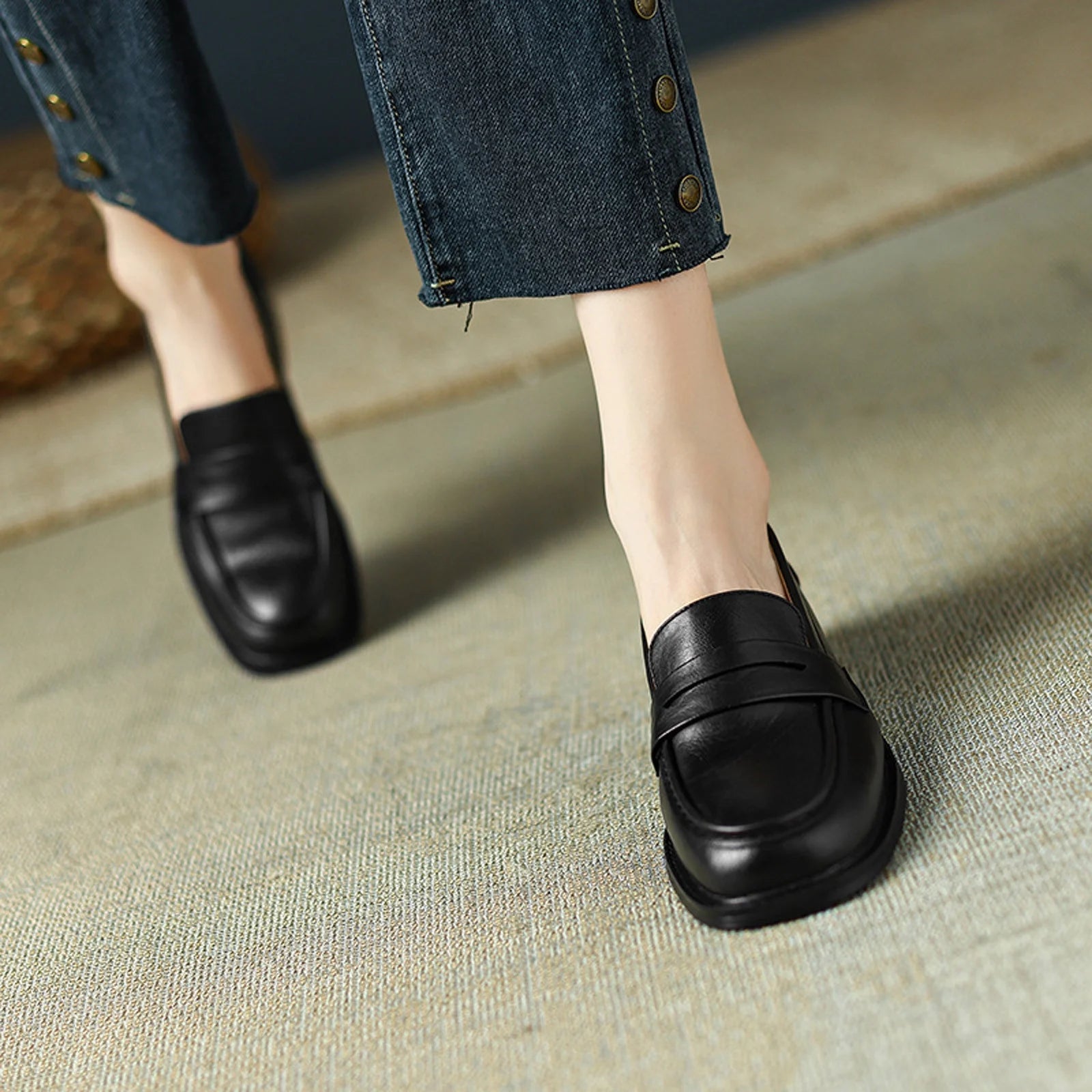 Mary Jane™ | Läderloafers med rund tå och låg klack