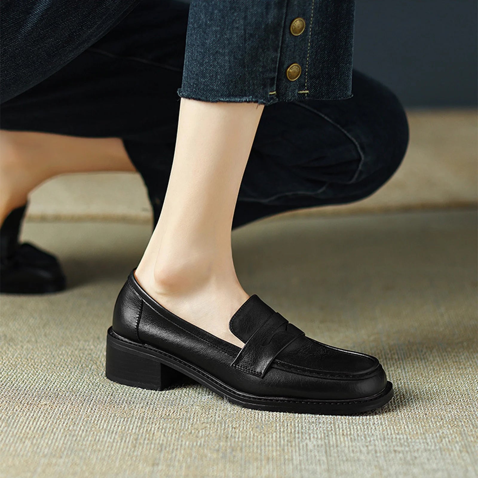 Mary Jane™ | Läderloafers med rund tå och låg klack
