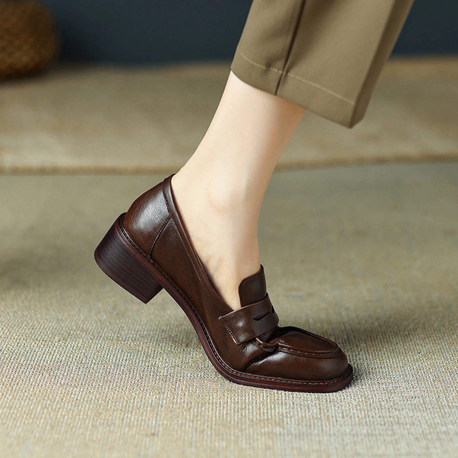 Mary Jane™ | Läderloafers med rund tå och låg klack